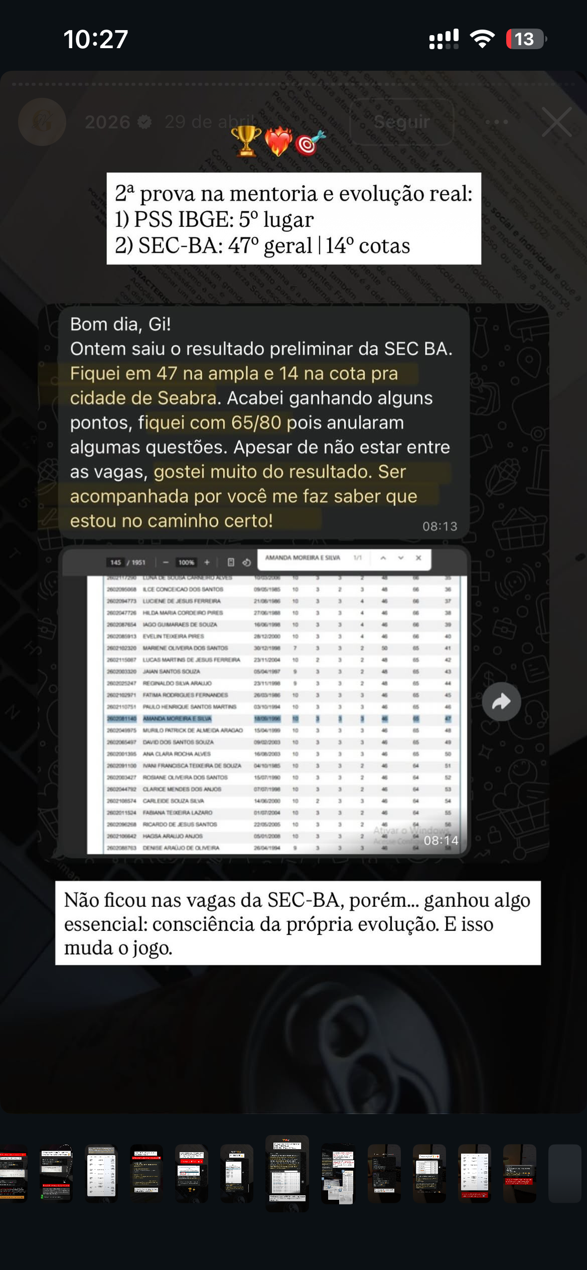 Depoimento de aluna da Giovana