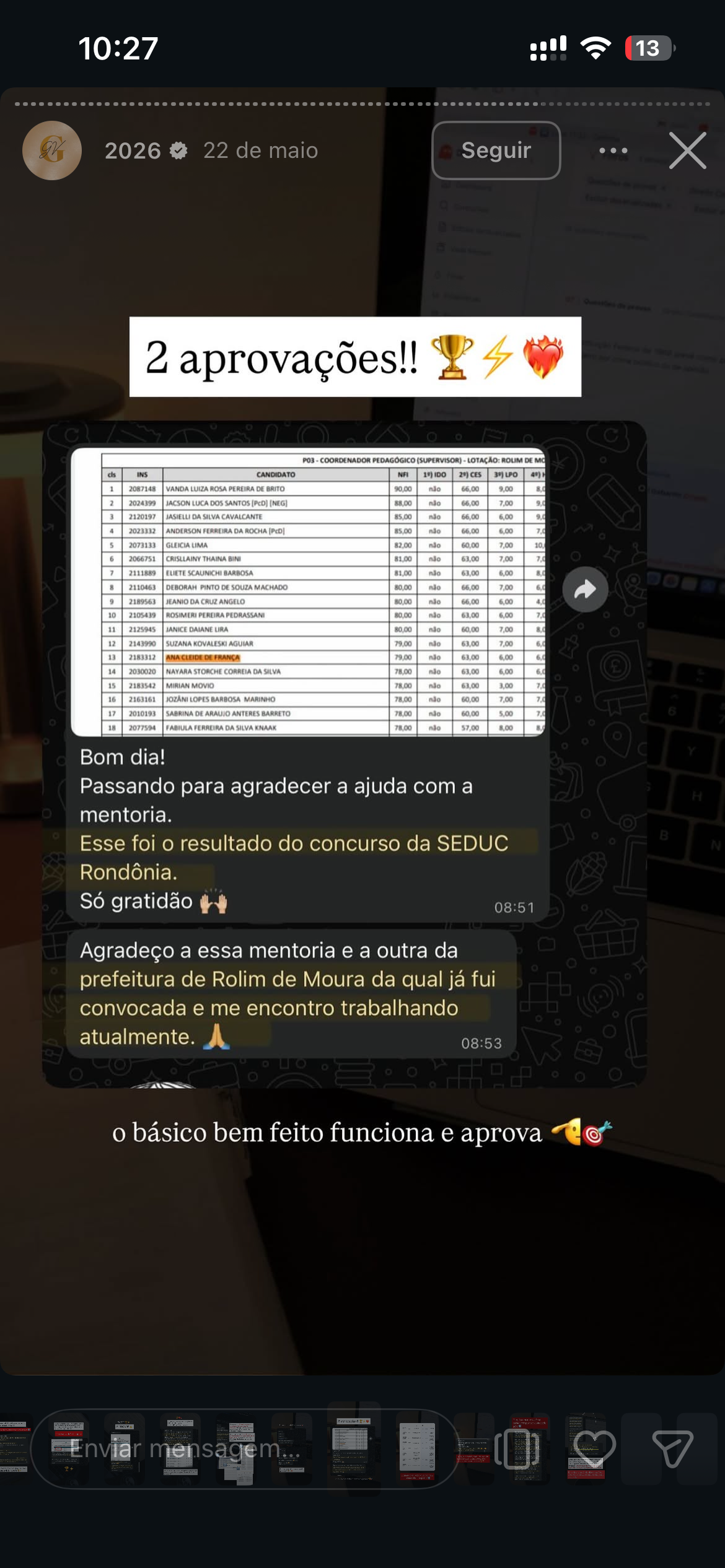 Depoimento de aluna da Giovana