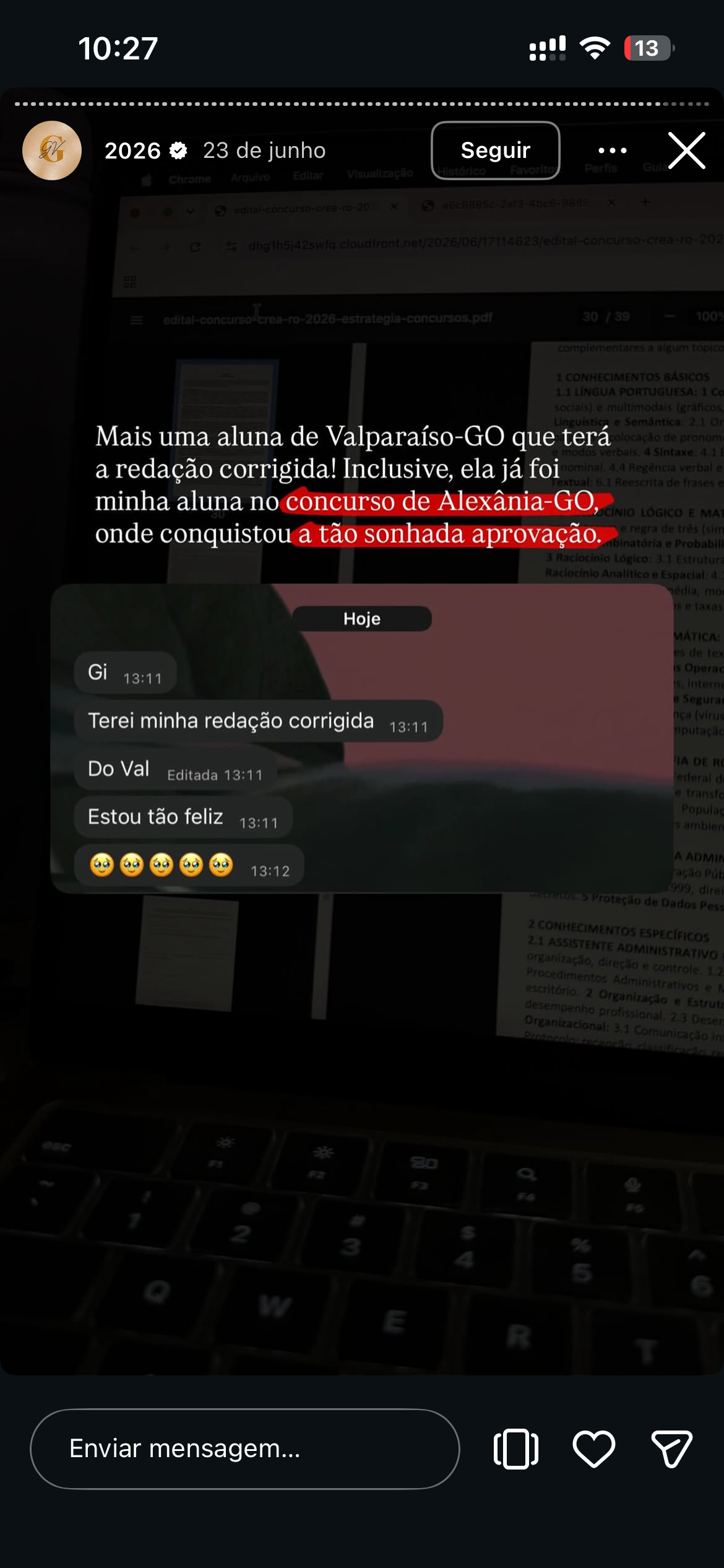 Depoimento de aluna da Giovana